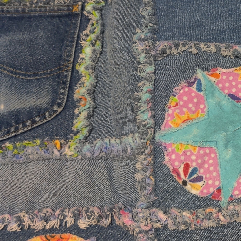 Handmade Colorful Patchwork Denim Quilt - Picture 11 of 15